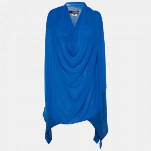 Junya Watanabe Comme des Garcons Blue Knit And Chiffon Panel Asymmetric Top S