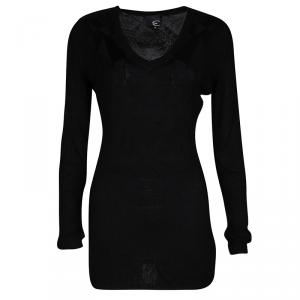 Pre Owned Just Cavalli Black Silk Jersey Rib Knit Long Sleeve Top L