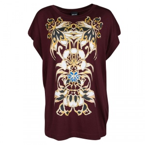 Pre Owned Just Cavalli Maroon Printed Oversized T-Shirt S