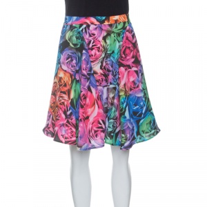 Pre Owned Just Cavalli Multicolor Rose Printed Flared Circular Skirt S