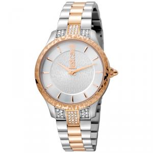 Pre Owned Just Cavalli Silver Rose Gold Plated Stainless Steel Animal JC1L004M0085 Women's Wristwatch 34MM