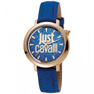 Just Cavalli Blue Rose Gold Plated Stainless Steel Logo JC1L007L0035 Women's Wristwatch 34MM