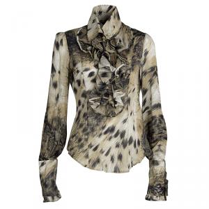 Pre Owned Just Cavalli Animal Printed Ruffle Detail Long Sleeve Blouse M