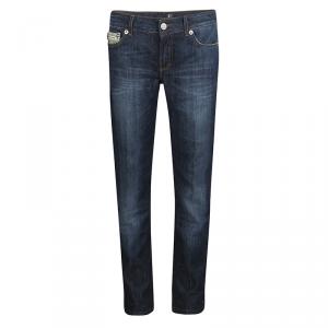Pre Owned Just Cavalli Indigo Dark Wash Faded Effect Denim Straight Fit Jeans M