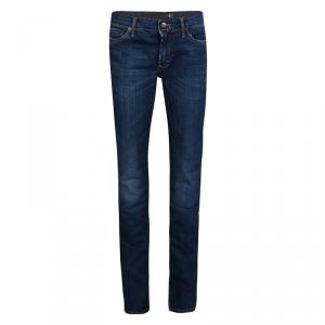 Pre Owned Just Cavalli Indigo Dark Wash Denim Embellished Pocket Detail Straight Fit Jeans M