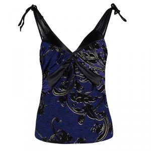 Pre Owned Just Cavalli Purple and Black Knit Ruched Sleeveless Crop Top S 