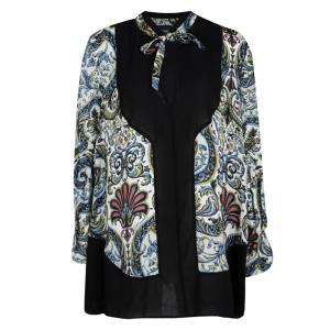 Pre Owned Just Cavalli Multicolour Printed Silk Neck Tie Detail Long Sleeve Blouse M