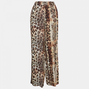 Pre Owned Just Cavalli Beige Animal Printed Crepe Straight Leg Pants M
