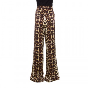 Just Cavalli Animal Printed Silk High Waist Wide Leg Pants L