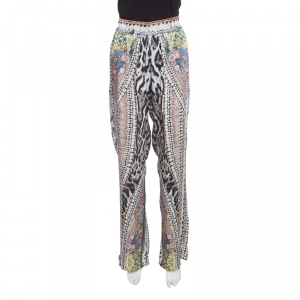 Just Cavalli Multicolor Printed Elasticized Waist High Rise Loose Pants M