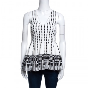 Pre Owned Just Cavalli Monochrome Jacquard Knit Sleeveless Peplum Top S