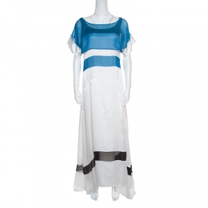 Pre Owned Just Cavalli Colorblock Paneled Satin Maxi Dress M