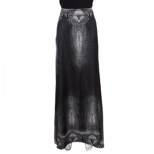 Pre Owned Just Cavalli Metallic Black Printed Satin Maxi Skirt M