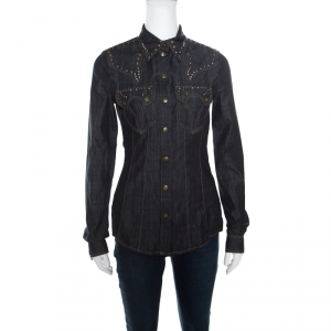 Pre Owned Just Cavalli Indigo Dark Wash Studded Denim Shirt S