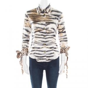 Pre Owned Just Cavalli Multicolor Animal Printed Long Sleeve Tie Detail Shirt S