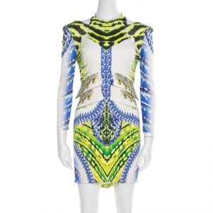 Pre Owned Just Cavalli Multicolor Printed Cutout Back Detail Long Sleeve Dress L