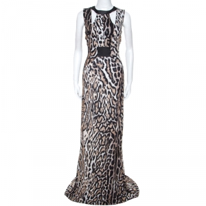 Just Cavalli Beige Leopard Print Sleeveless Maxi Dress L