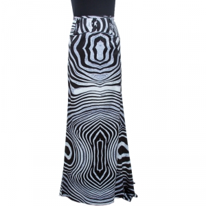 Just Cavalli Black Printed Jersey Flared Maxi Skirt M