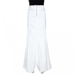 Pre Owned Just Cavalli White Denim Flared Maxi Skirt L