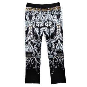 Just Cavalli Black Printed Stretch Satin Tapered Trousers S