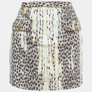 Pre Owned Just Cavalli Multicolor Animal Print Denim Mini Skirt S