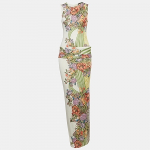 Just Cavalli Multicolor Floral Printed Jersey Sleeveless Maxi Dress S