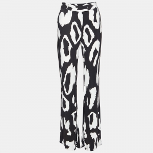 Just Cavalli Monochrome Printed Crepe Flared Trousers M