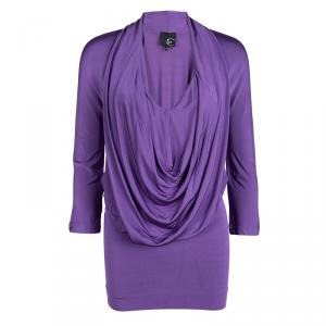 Pre Owned Just Cavalli Purple Front Drape Detail Long Sleeve Top M
