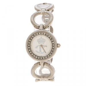 Pre Owned Just Cavalli Silver White Silver Tone Crystal Studded R725122515 Women's Wristwatch 30 mm