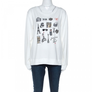 Karl Lagerfeld White Paris Sketch Cotton Embellished Sweatshirt M