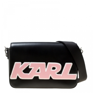 Karl Lagerfeld Black Leather k Sport Shoulder Bag  