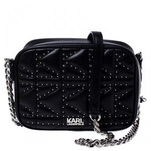 Karl Lagerfeld Black Leather K/Kuilted Studs Camera Bag
