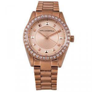  Karl Lagerfeld Rose Gold-Plated Stainless Steel Crystals KL2808 Women's Wristwatch 34MM
