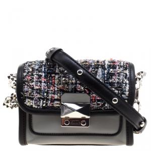 Karl Lagerfeld Grey Leather and Tweed Crossbody Bag