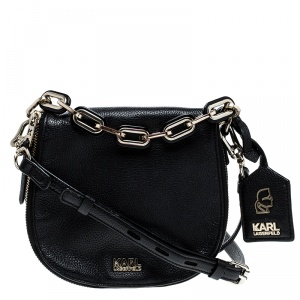 Karl Lagerfeld Black Leather Small K Shoulder Bag