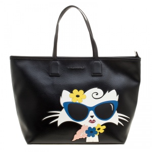 Karl Lagerfield Black PVC Choupette Beach Shopper Tote