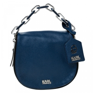 Karl Lagerfeld Blue Leather Small K Crossbody Bag