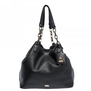Karl Lagerfeld Black Leather Chain Tote