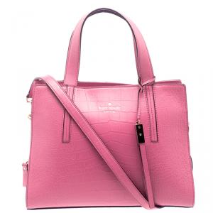 Pre Owned Kate Spade Pink Croc Embossed Leather Street Dominique Satchel