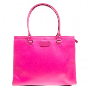 Pre Owned Kate Spade Pink Leather Wellesley Kory Work Tote