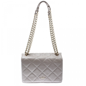 Pre Owned Kate Spade Grey Quilted Leather Emerson Place Vivenna Shoulder Bag