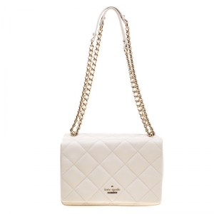 Pre Owned Kate Spade Off White Quilted Leather Emerson Place Vivenna Shoulder Bag