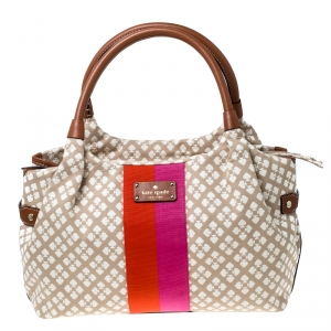 Pre Owned Kate Spade Beige/Brown Canvas and Leather Stevie Bag