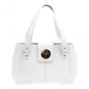 Pre Owned Kate Spade White Leather Turnlock Satchel