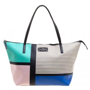 Pre Owned Kate Spade Multicolor Leather Colorblock Harmony Shopper Tote