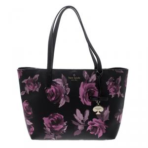 Pre Owned Kate Spade Black Floral Print Coated Canvas Hawthorne Lane Ryan Tote