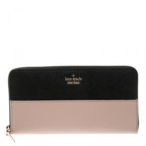 Pre Owned Kate Spade Black/Beige Leather Cameron Street Stacy Wallet