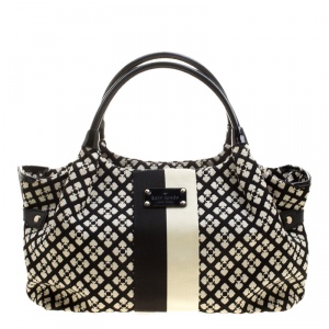 Pre Owned Kate Spade Black/White Canvas and Leather Stevie Satchel