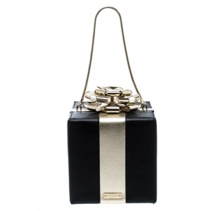 Kate Spade Black/Gold Leather Steal The Spotlight Square Gift Box Clutch    
