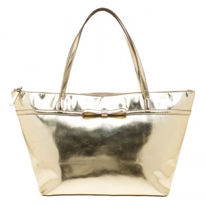 Pre Owned Kate Spade Gold Mirrored Embossed Thermoplastic Tote